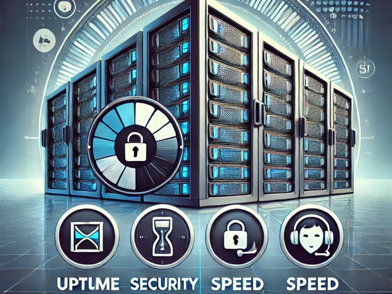 DALL·E 2024 10 05 15.11.16 A detailed and modern feature image for a blog post about choosing a good hosting provider for a blog. The image should depict a server rack in the ba