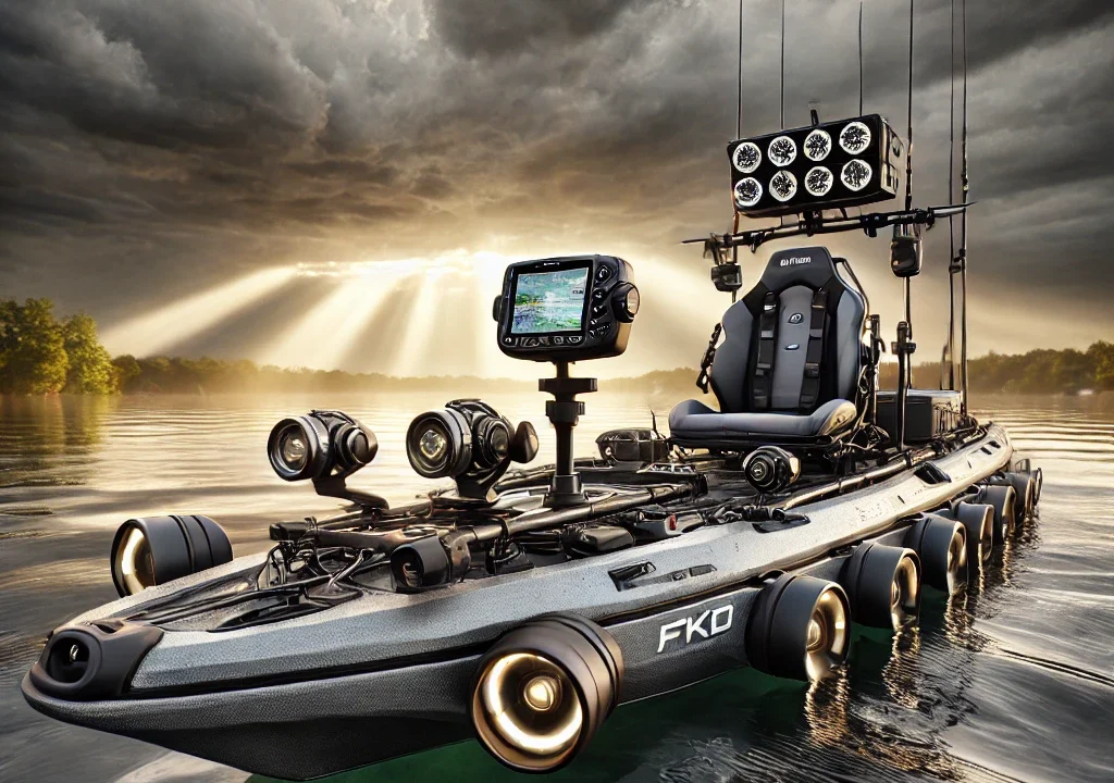 Angler in a bright sit-on-top kayak fishing at sunrise on a calm lak 2025