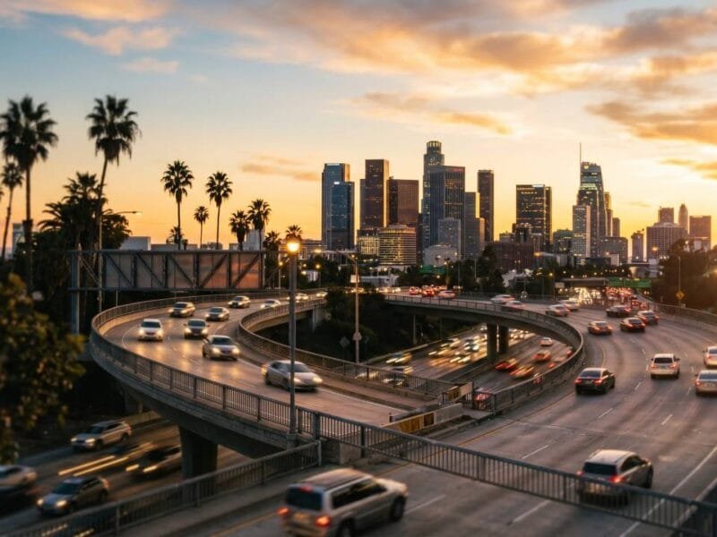 Los Angeles freeway at sunset representing an injury claim in Los Angeles