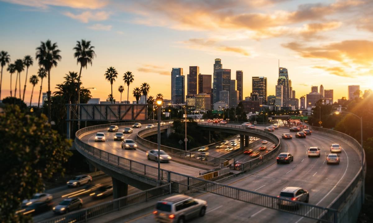 Los Angeles freeway at sunset representing an injury claim in Los Angeles